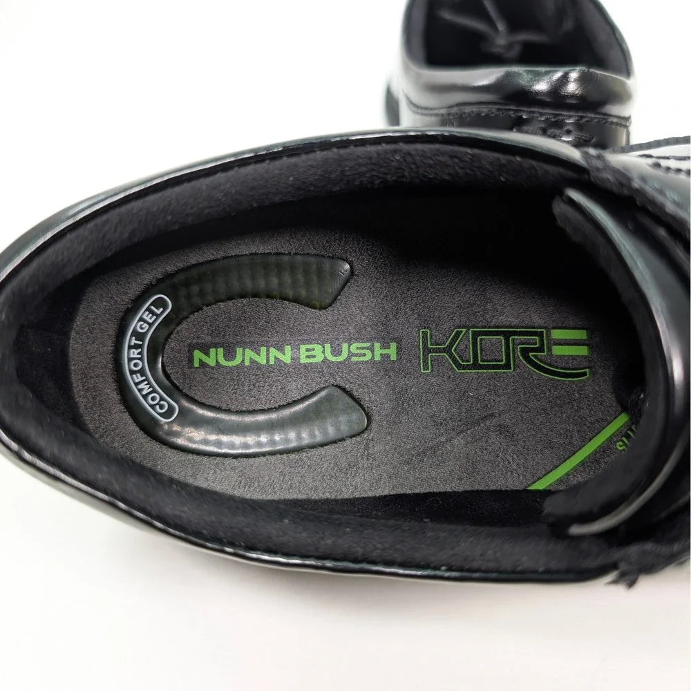 Nunn Bush Kore Baker Street Mens 9.5 Black Polished Plain Toe Oxford Dress Shoes